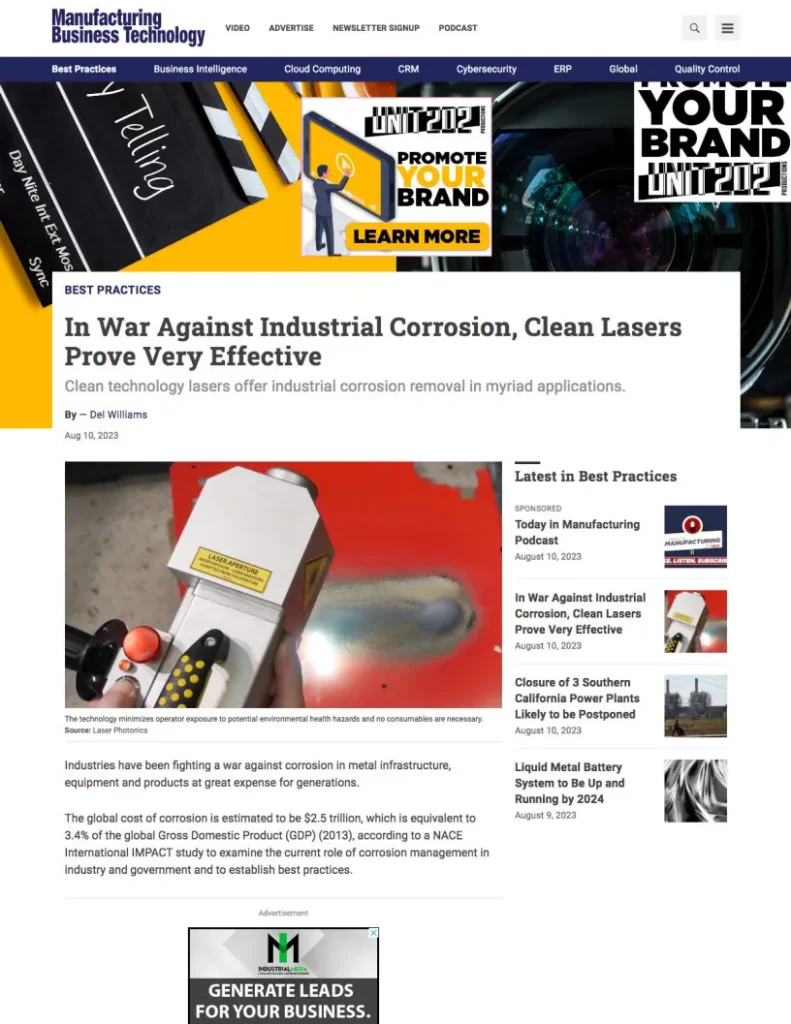 Laser Photonics9Manufacturing Business Technology Online. - 09 15 23 - cover